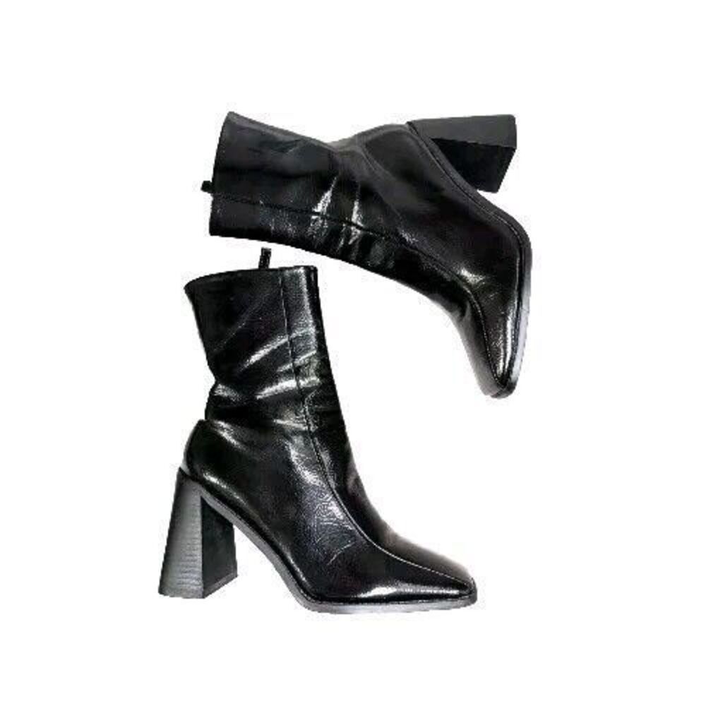 Nasty Gal Black Pointed Toe Block Heel Ankle Boots